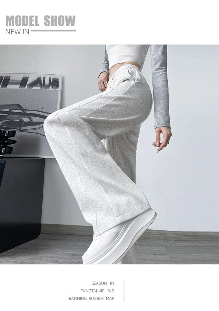 Casual High Waist Wide Leg Pants for Women – Korean Style Loose Fit Sweatpants, Trendy Streetwear Trousers