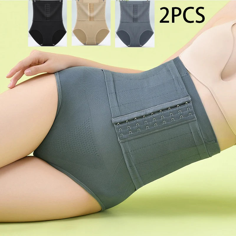 2pcs Women High Waist Shaping Briefs Buckle adjustment Body Shaper Slimming Underwear Butt Lifter Control Pantie Shapewear Pant
