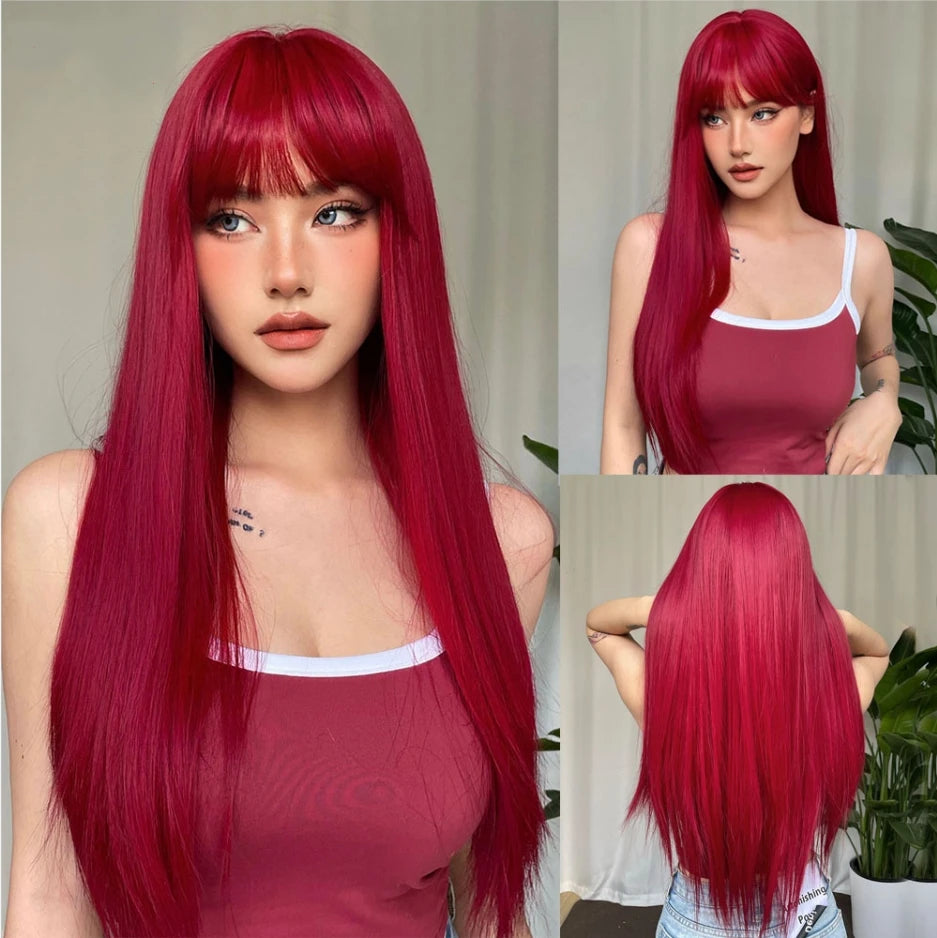 HENRY MARGU White Long Straight Synthetic Wigs for Women Colorful Cosplay Party Fake Hair with Bangs White Wig HighTemperature