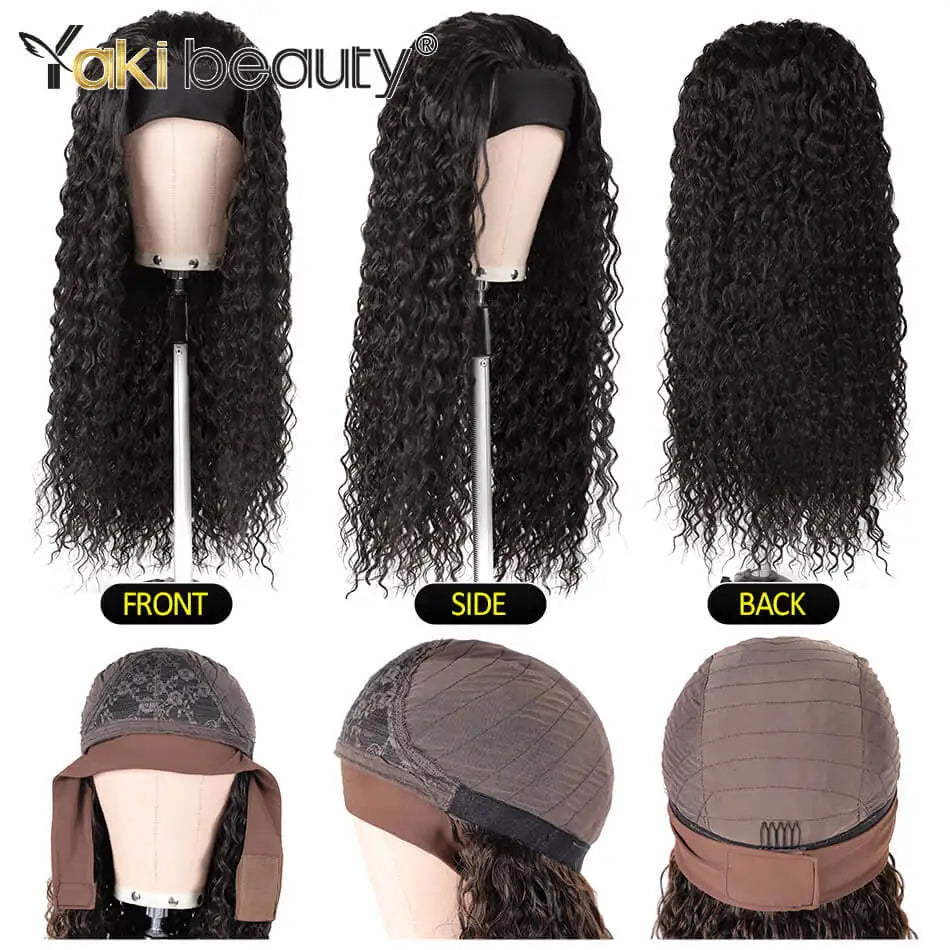 Long Kinky Curly Headband Wigs 28Inch Synthetic Ice Headband Wig For Black Women Afro Curly Water Wave Organic Fiber Hair