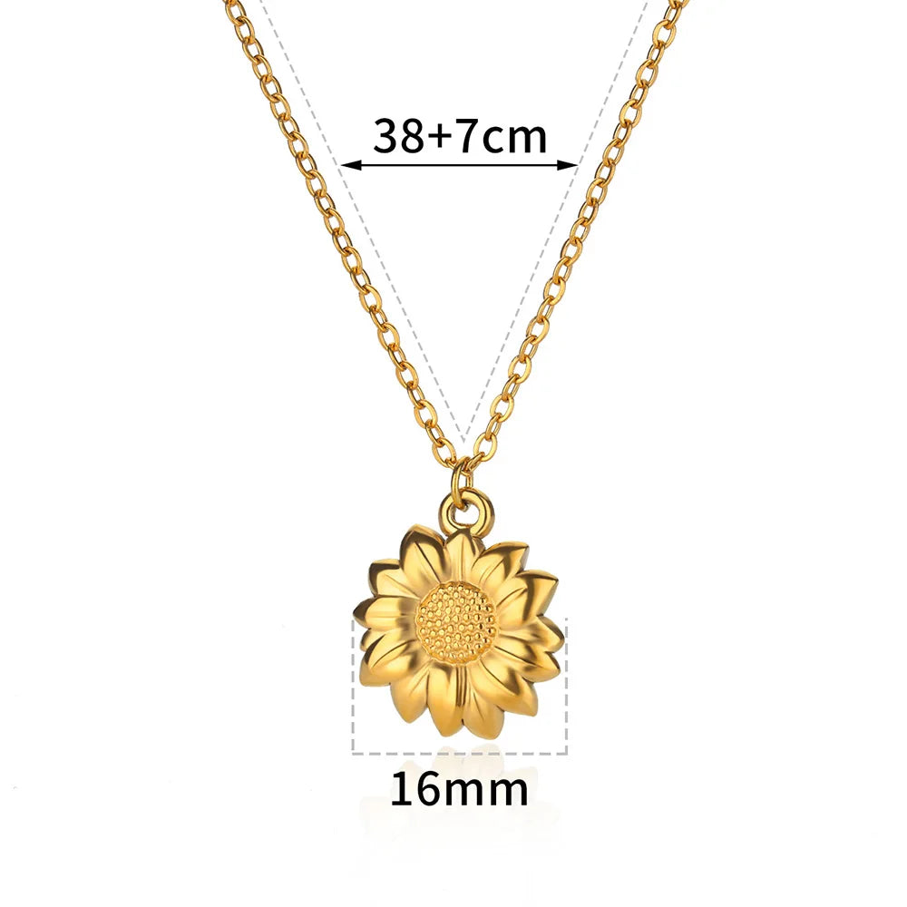 Stainless Steel Geometric Necklace For Women Fashion Sun Sunflower Pendant Clavicle Chain Aesthetic Jewelry Accessories Femme