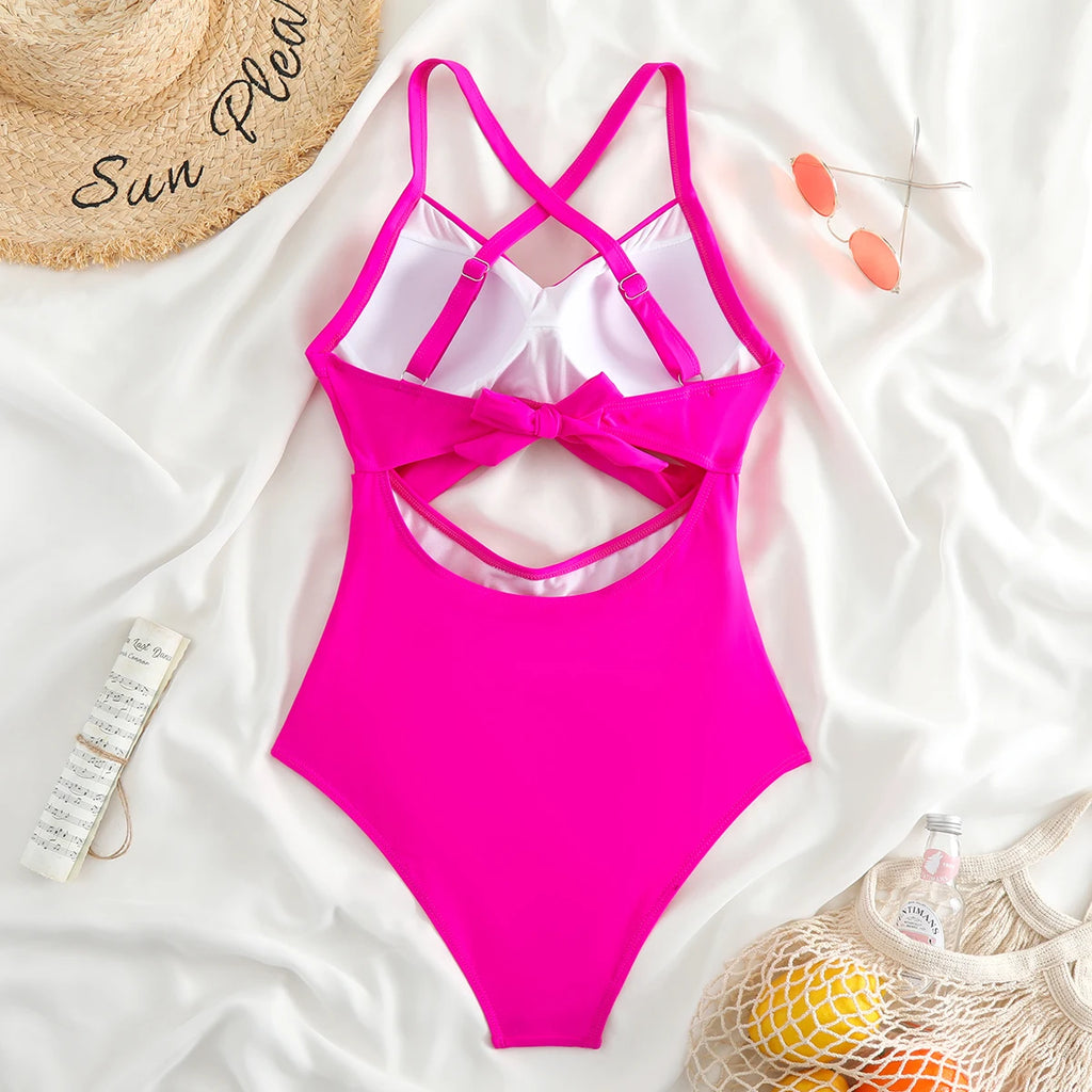 Sexy Hollow Cross Sling Swimwear Color Matching Backless Swimsuit One Piece Bikini Fashion Bathing Suits Swimming Suit For Women