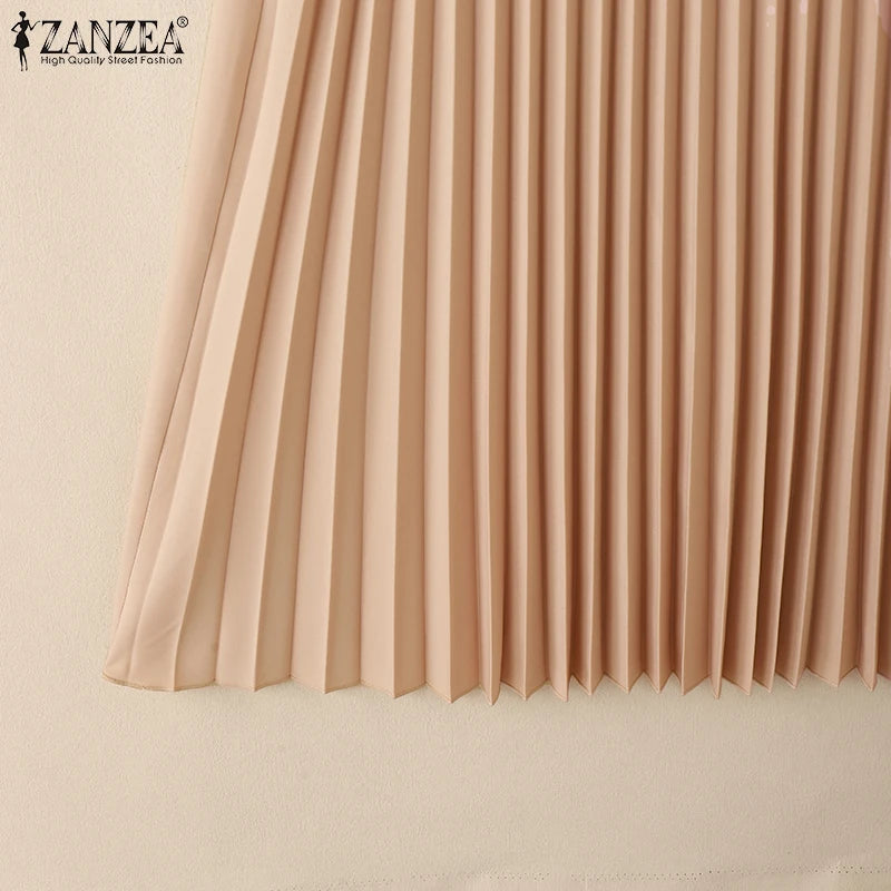 ZANZEA Elegant Summer Short Sleeve Pleated Party Sundress Fashion Women Lace Patchwork Dresses 2025 Stylish Work OL Vestidos