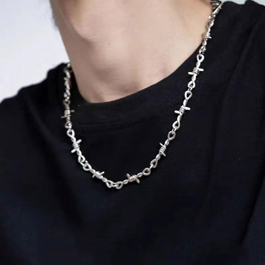 Punk Thorns Chain Necklace for Men Streetwear Barbed Wire Brambles Boys Hip Hop Harajuku Party Halloween Jewelry
