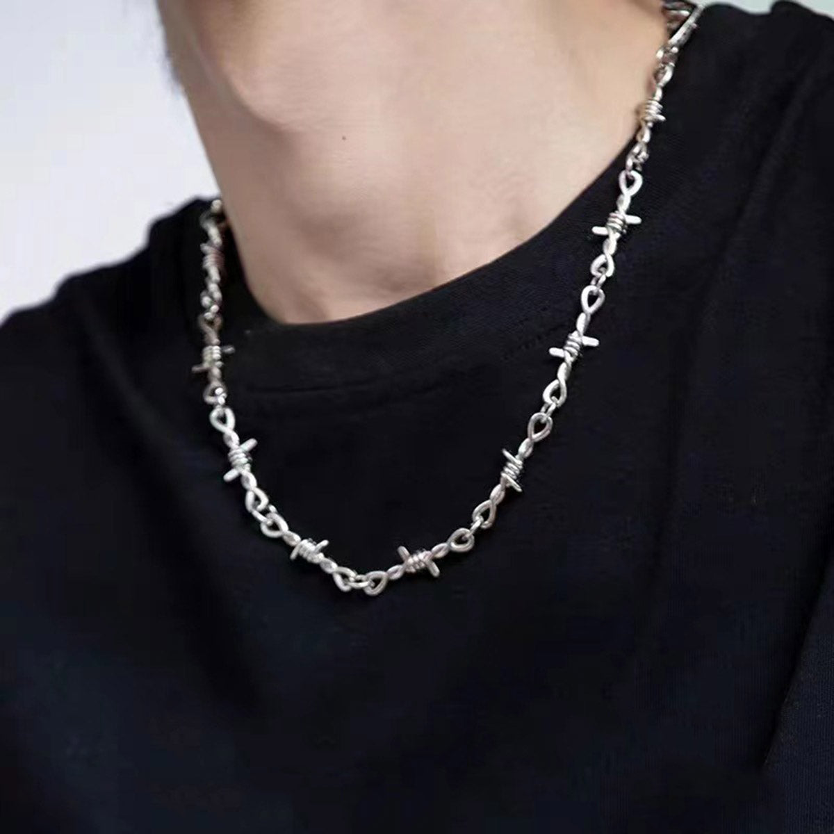 Punk Thorns Chain Necklace for Men Streetwear Barbed Wire Brambles Boys Hip Hop Harajuku Party Halloween Jewelry