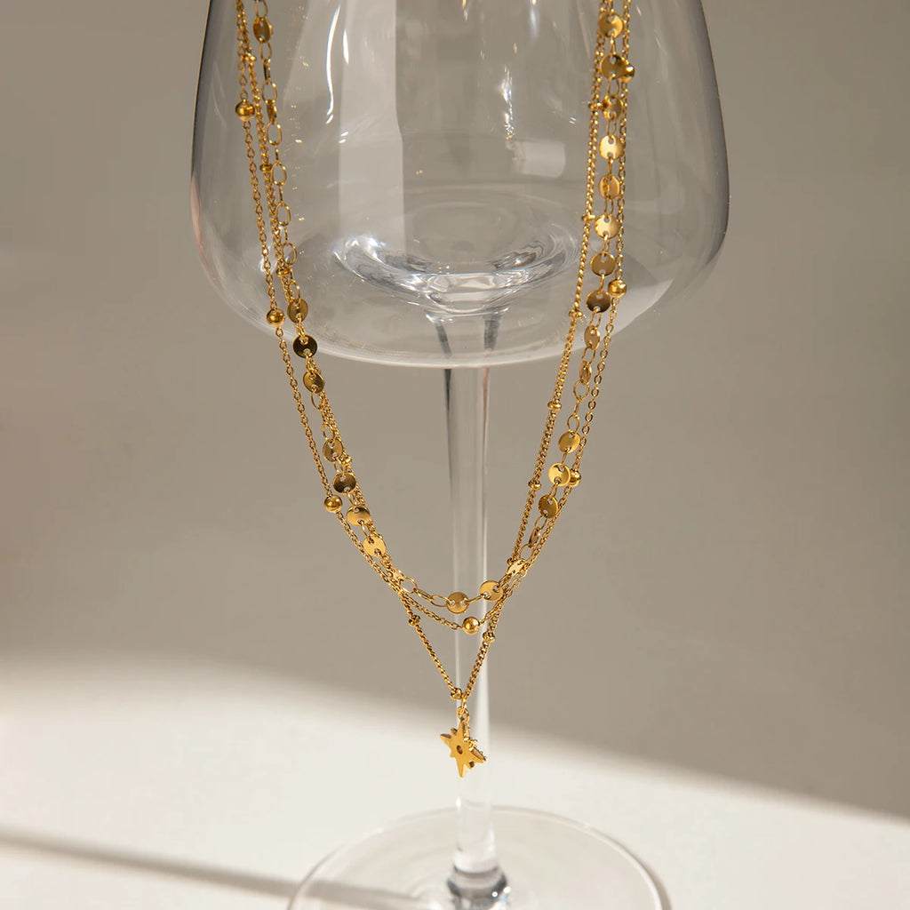 Minimalist 18K Gold Plated Stainless Steel Twists Smooth Face Interlocking Double Layer Necklace Women Attractive Jewelry