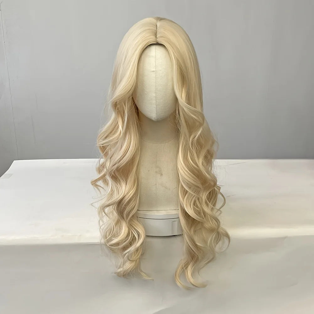 Blonde women's synthetic wig with large waves and long curly hair wig full head set Halloween cosplay daily dress wig