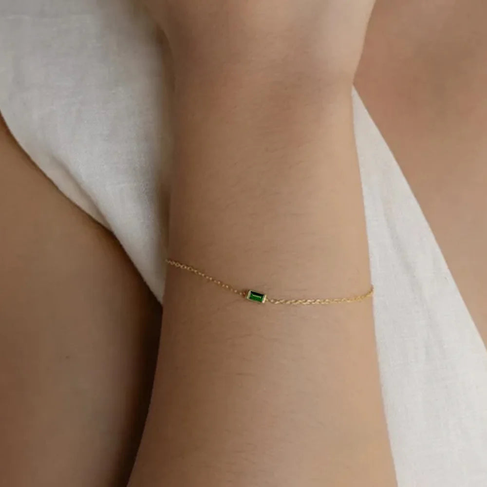 CARLIDANA Vintage 12 Birthstone Waterproof Square Pendant Bracelet Gold Plated Stainless Steel Color Fashion Chain Link Jewelry