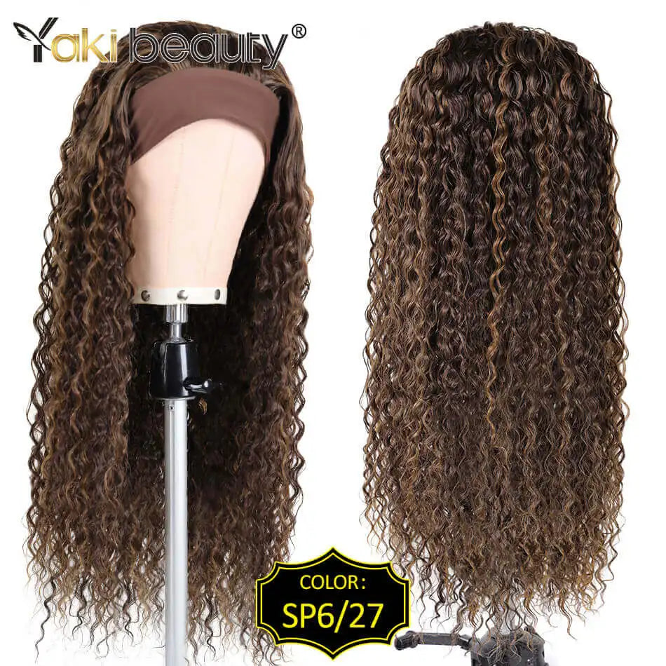 Long Kinky Curly Headband Wigs 28Inch Synthetic Ice Headband Wig For Black Women Afro Curly Water Wave Organic Fiber Hair