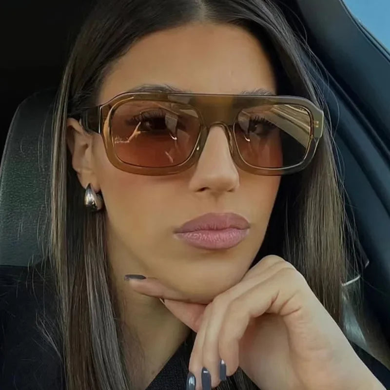 JNPCXI Fashion Square Women Sunglasses Shades UV400 Retro Leopard Tea Candy Color Gradient Men Punk Sun Glasses