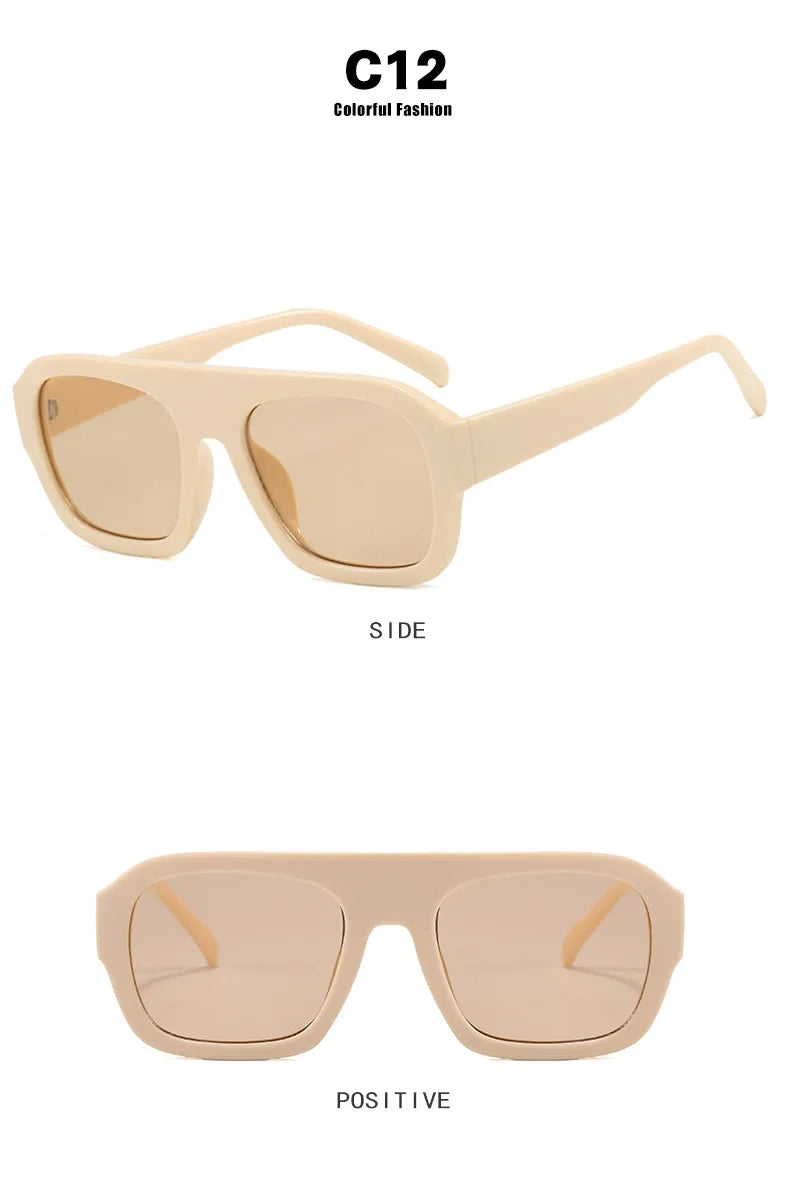 JNPCXI Fashion Square Women Sunglasses Shades UV400 Retro Leopard Tea Candy Color Gradient Men Punk Sun Glasses