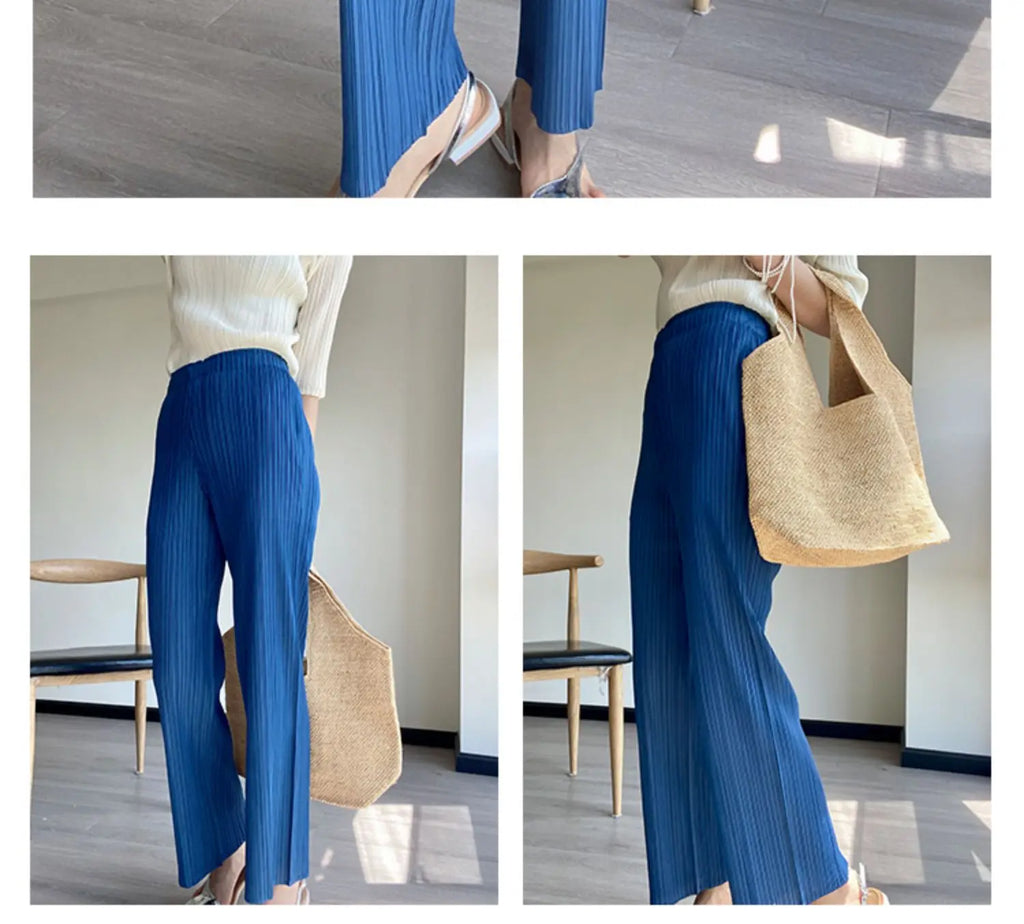 YUDX Spring Summer Autumn Women Casual Elegant Ladies Miyake Designer Casual Loose Straight Pleated Pants High Waist Trousers