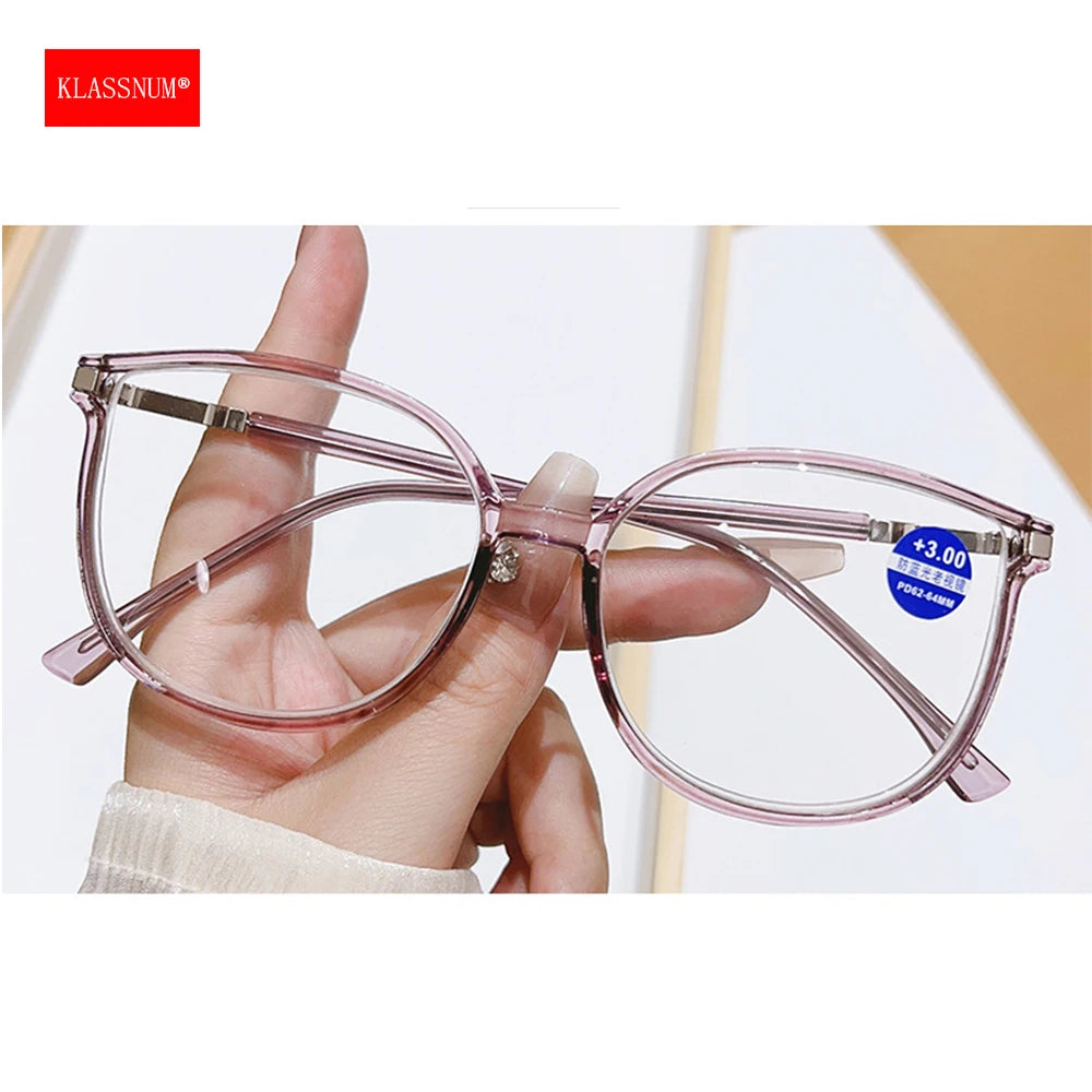 KLASSNUM Women Trendy Large Reading Glasses With Glitter Frame  Magnifing Transparent Glasses Plus Eyewear +1.0+1.5+2.0+2.5+3.0