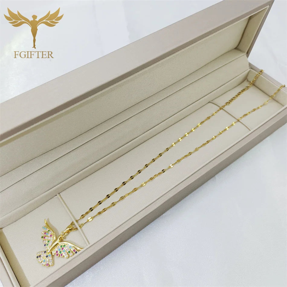 Luxury Graces Colored Phoenix Zircon Copper Pendant Necklaces Stainless Steel Chain High Grade Bird Choker Women's Party Jewelry