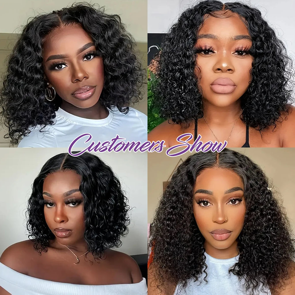 No Glue Deep Wave Lace Frontal Wigs For Women 13x4 7x5 Glueless Bob Wig Curly Human Hair Wigs 250 Density Ready to Wear