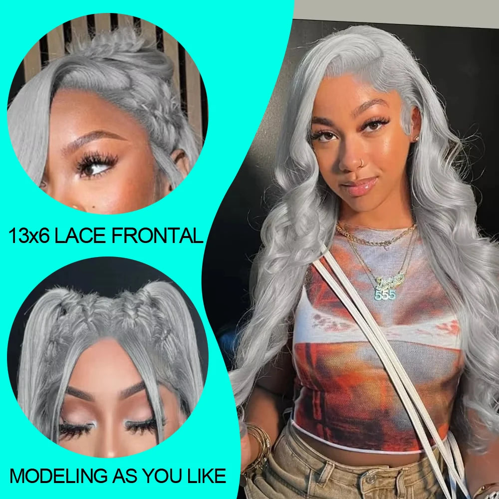 Cosplay Body Wave Silver Grey 13X4 Lace Front Wigs Human Hair 13x6 HD Lace Front Wigs Remy Brazilian 613 Colored Human Hair Wigs