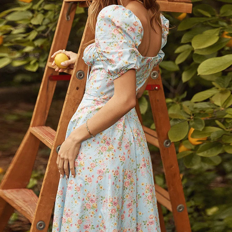 Summer Women Puff Sleeve Floral Printed Dress,Long Dresses,Woman Clothing,Dress Women,Women's Elegant Dresses,Sexy Costume Women