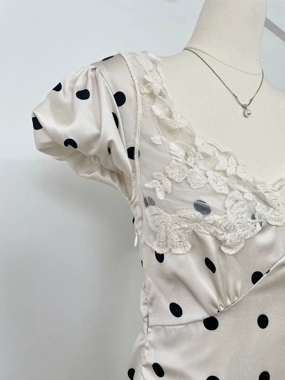 Absobe French Lace Patchwork Satin Polka Dot A-Line Maxi Dress For Women Elegant Backless Long Gown Chic Birthday Party Outfit