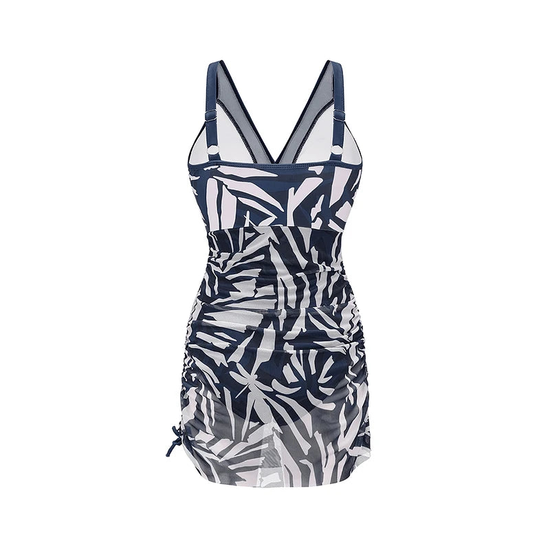 2025 Sexy Bikini Swimsuit Women One Piece Swim Dress Tummy Control Swimsuits Slimming Mesh Sheer Sarong Wraps Bathing Suit