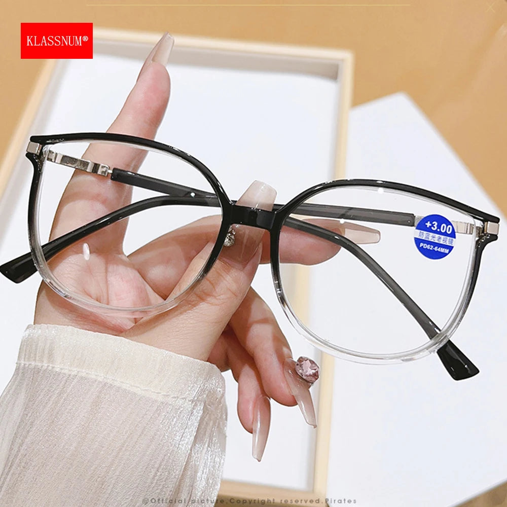 KLASSNUM Women Trendy Large Reading Glasses With Glitter Frame  Magnifing Transparent Glasses Plus Eyewear +1.0+1.5+2.0+2.5+3.0