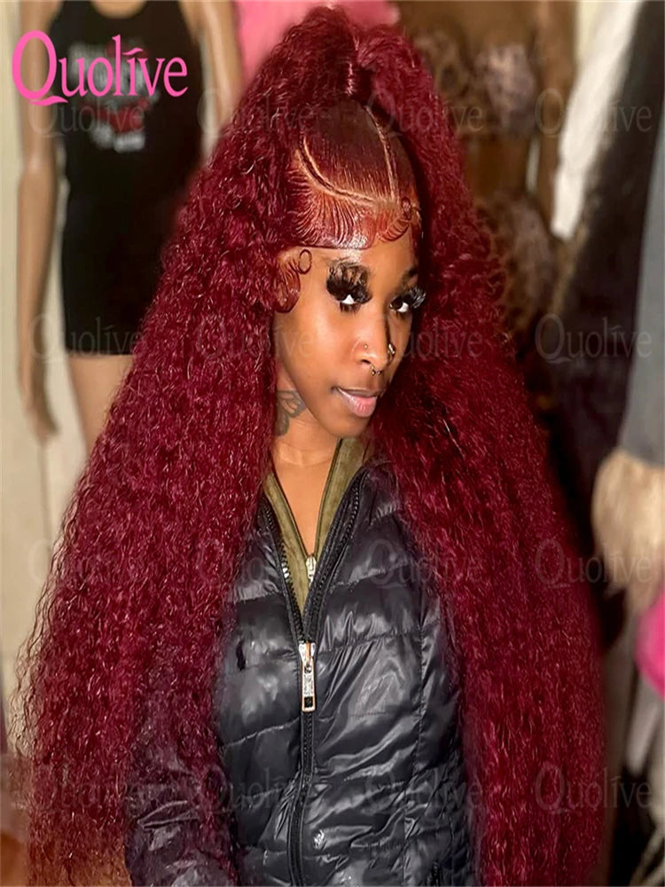 99J Burgundy 13x6 Hd Lace Frontal Human Hair Wig 30inch Red Colored Curly Wigs 13x4 Transparent Lace Water Deep Wave Frontal Wig