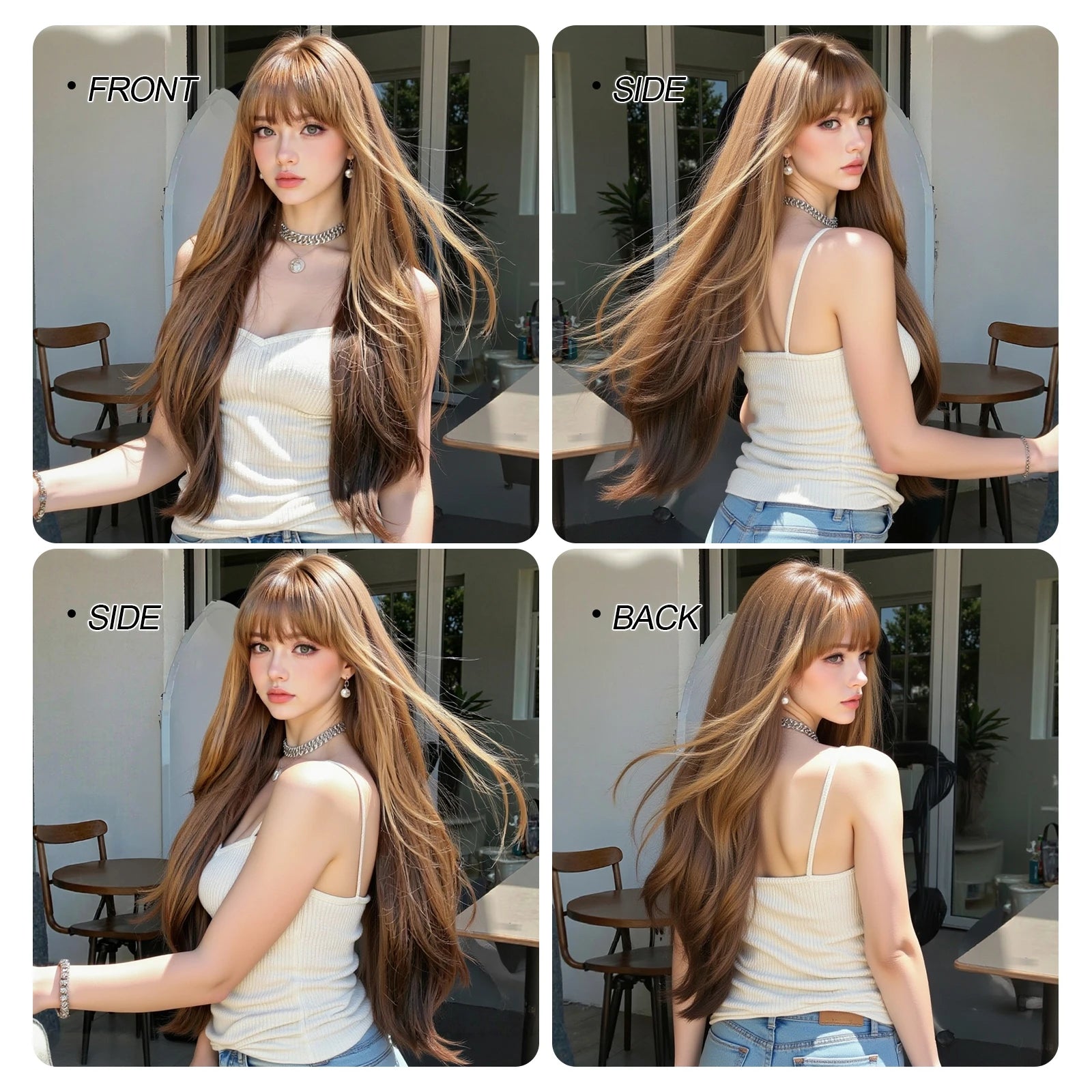 Honey Brown Highlight Layered Synthetic Wigs With Bangs Super Long Straight  Wig For Women Cosplay Natural Daily  Heat Resistant