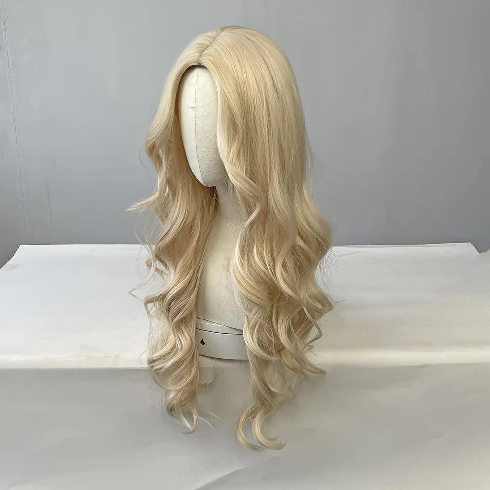 Blonde women's synthetic wig with large waves and long curly hair wig full head set Halloween cosplay daily dress wig