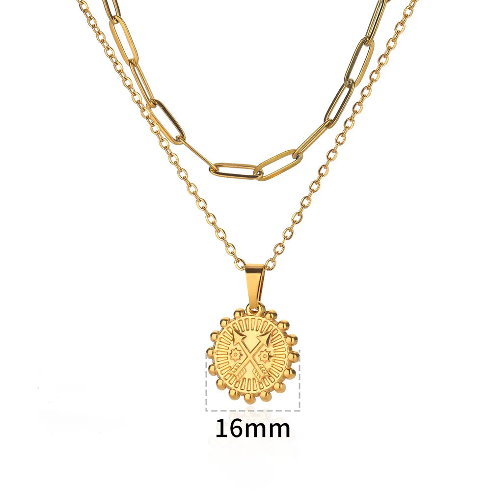 Stainless Steel Geometric Necklace For Women Fashion Sun Sunflower Pendant Clavicle Chain Aesthetic Jewelry Accessories Femme