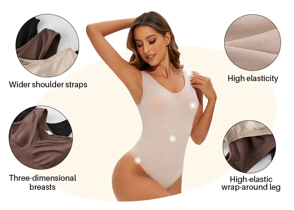 Seamless Shapewear Bodysuit for Women Body Shaper Thong Body Shaping Sculpting Breast Slimming Wide Shoulder Straps Shapers New