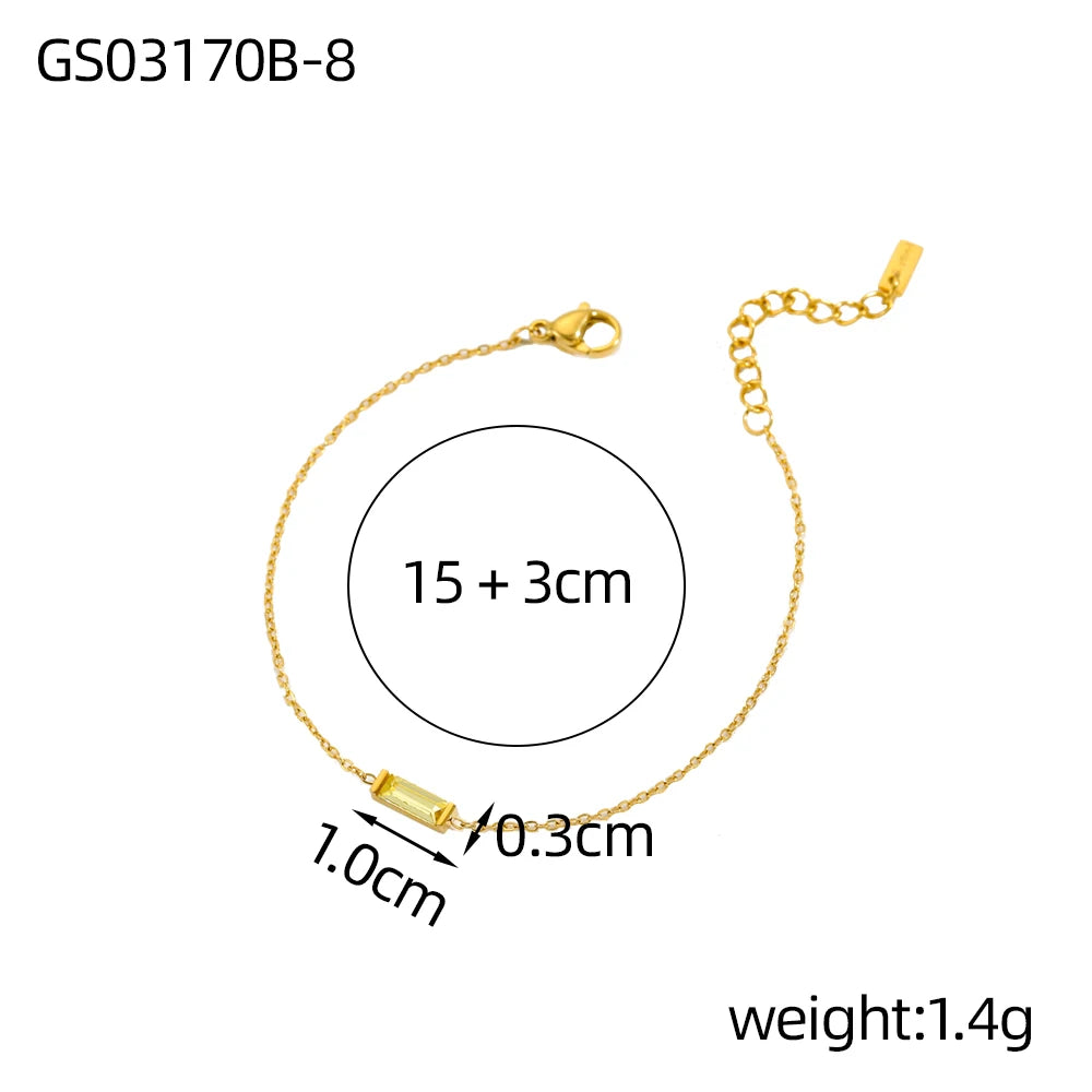 CARLIDANA Vintage 12 Birthstone Waterproof Square Pendant Bracelet Gold Plated Stainless Steel Color Fashion Chain Link Jewelry