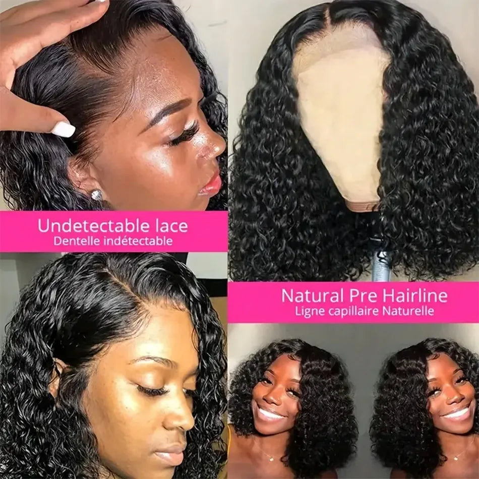 100% Brazilian Curly Lace Front Wig Short Bob Frontal Wigs Deep Water Wave 13X6 Hd Lace Frontal Human Hair Wig For Women Choice