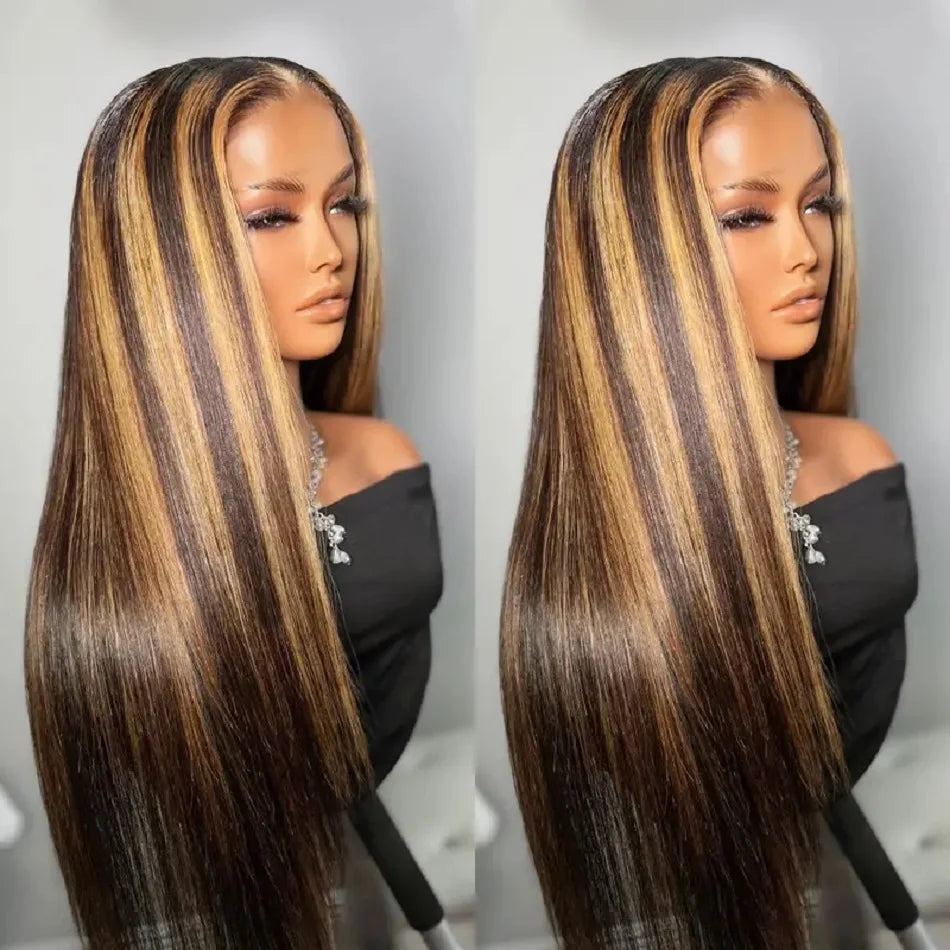 Hd 13x4 13x6 Highlight Straight Lace Front Human Hair Wig 360 Full Lace Wig PrePlucked Brazilian Blonde 4/27 Colored Frontal Wig