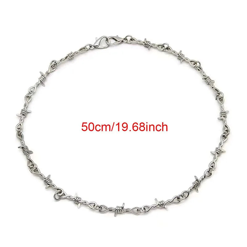 Punk Thorns Chain Necklace for Men Streetwear Barbed Wire Brambles Boys Hip Hop Harajuku Party Halloween Jewelry