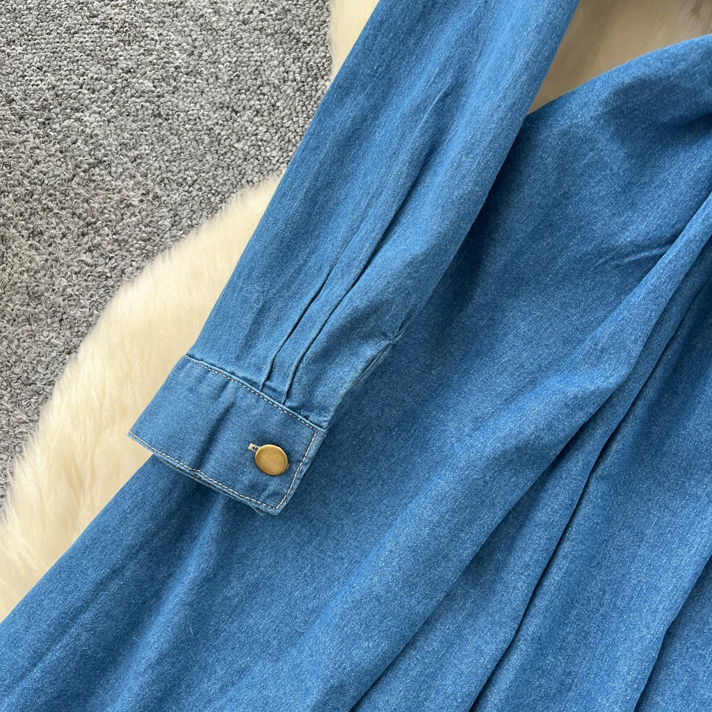 Sexy long sleeve Slit Pockets Single Breasted High Waist Pleated dress Vestidos sundress Women Evening Party dress