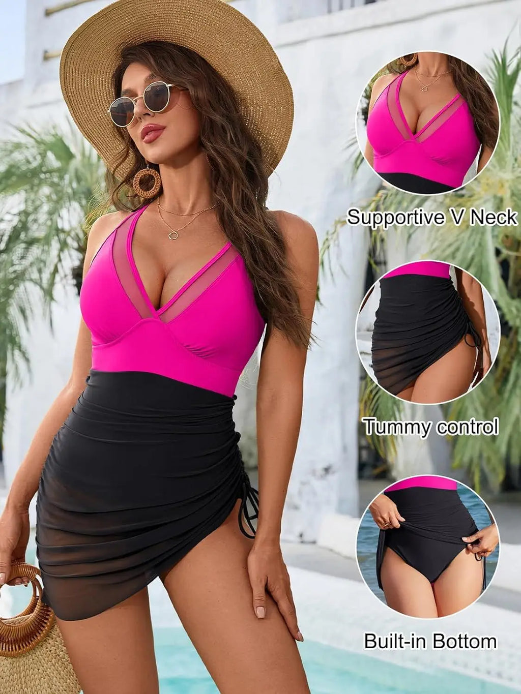 Vigoashely 2025 Solid Mesh Patchwork Swimwear Women Sexy Push Up One Piece Swimsuit Monokini Lady Brazilian Beach Bathing Suit