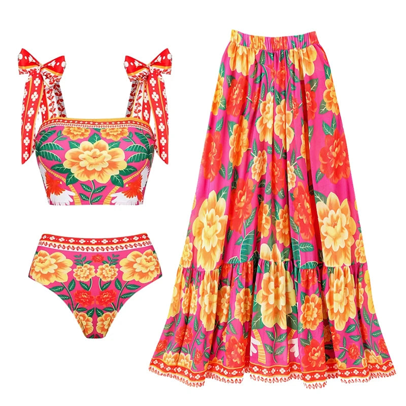 Women Print Ruffle One Piece Swimsuit Off The Shoulder Swimwear Women Sexy Swimsuit Deep-V Bathing Suits Beach Wear Swim Suit