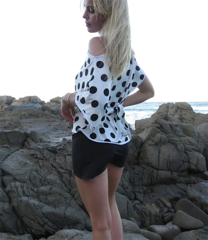 Absobe Polka Dot One-Shoulder Short Sleeve Top For Women Back Lace-up Waist Slim Fit T-Shirt Y2K Hot Girl Casual Tee Streetwear