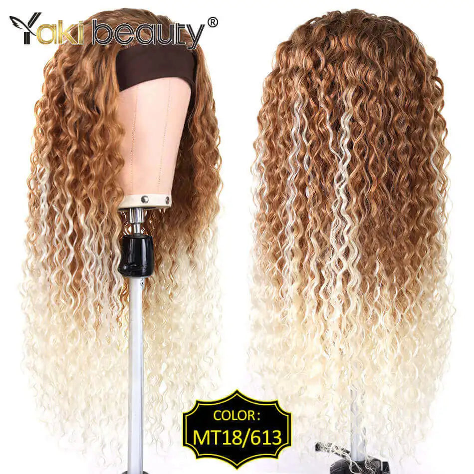 Long Kinky Curly Headband Wigs 28Inch Synthetic Ice Headband Wig For Black Women Afro Curly Water Wave Organic Fiber Hair