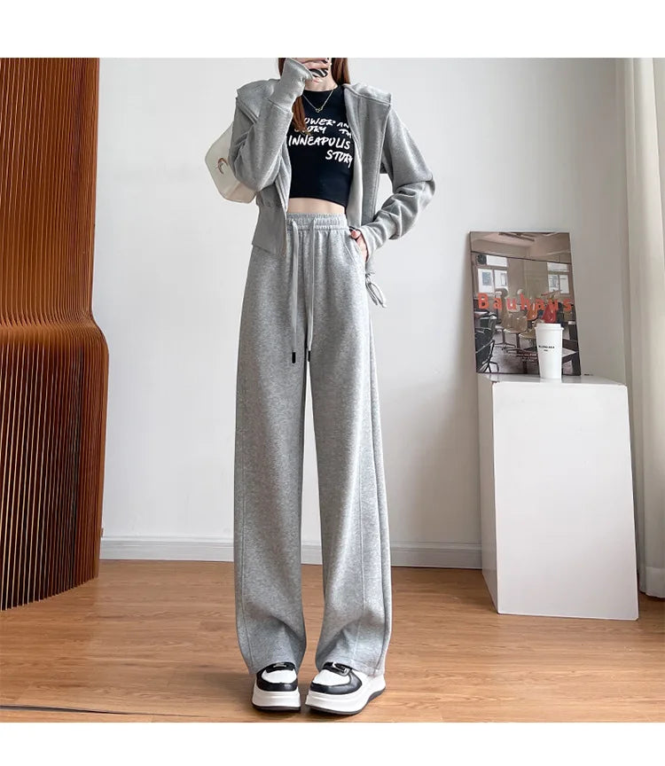 Casual High Waist Wide Leg Pants for Women – Korean Style Loose Fit Sweatpants, Trendy Streetwear Trousers