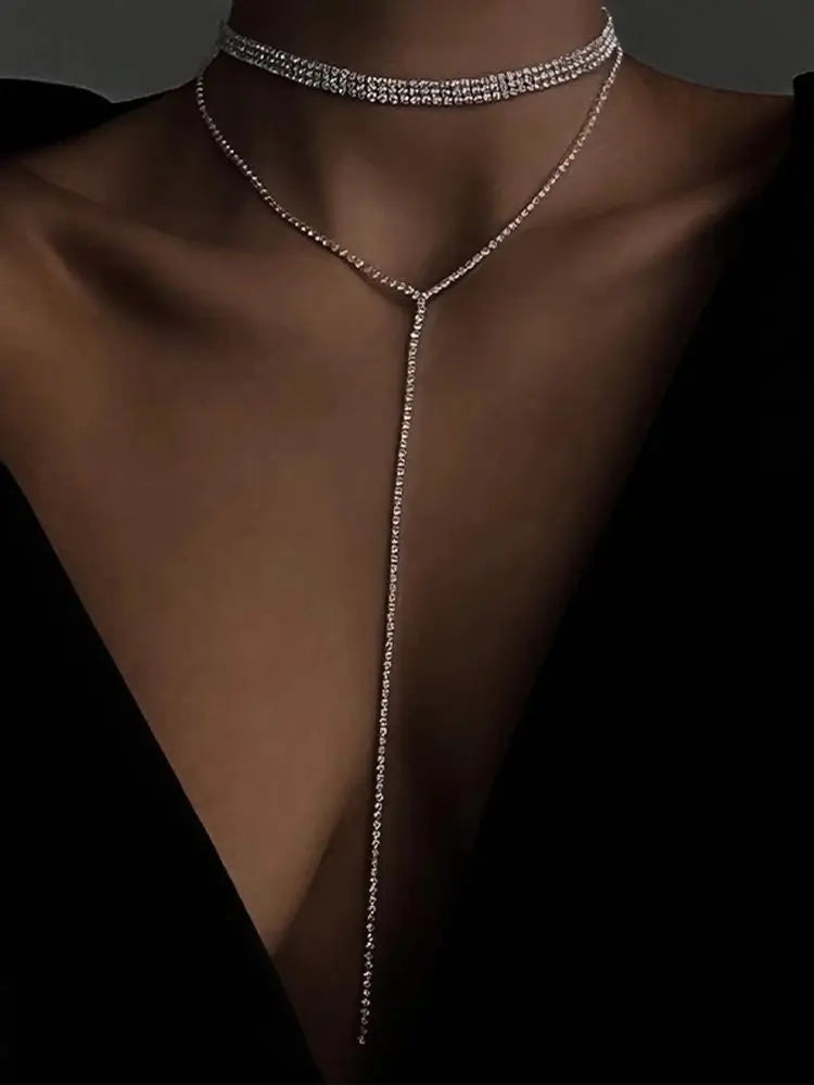 XSBODY Multi-Row Tassel Necklace for Women Boho Long Rhinestone Choker New Y Neck Accessories Fashion Jewellery Aesthetic 2022