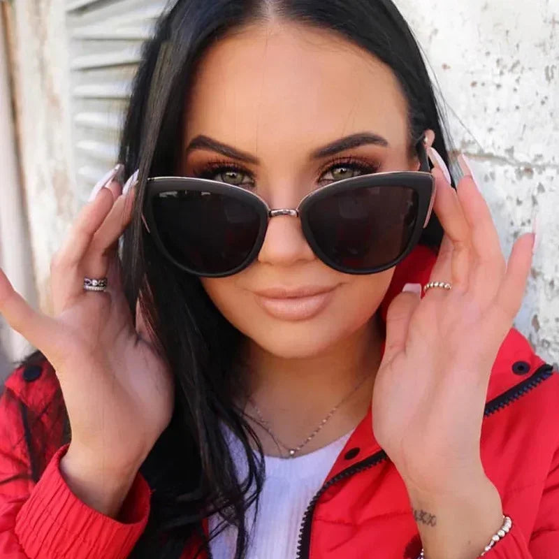 2025 Brand Vintage Cat Eye Sunglasses Woman Retro Driving Round Metal Frame Sun Glasses For Female Mirror UV400