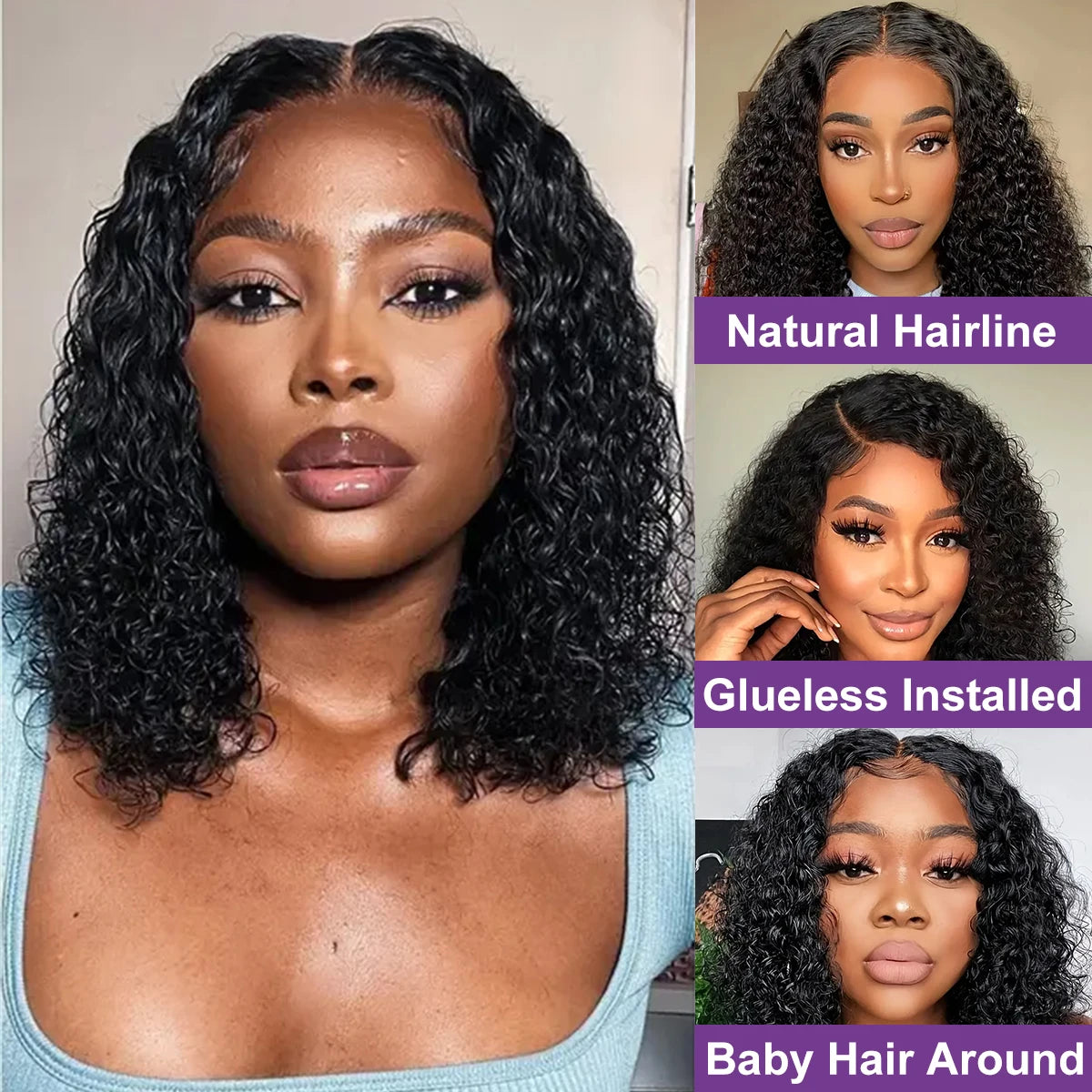 No Glue Deep Wave Lace Frontal Wigs For Women 13x4 7x5 Glueless Bob Wig Curly Human Hair Wigs 250 Density Ready to Wear