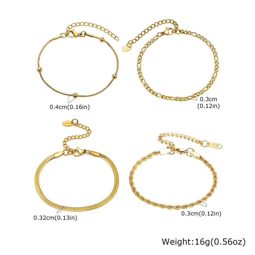 Non Tarnish Stainless Steel Bracelet Stackable for Women, Thin Herribone Chain Bracelet Waterproof Gold Plated Jewelry