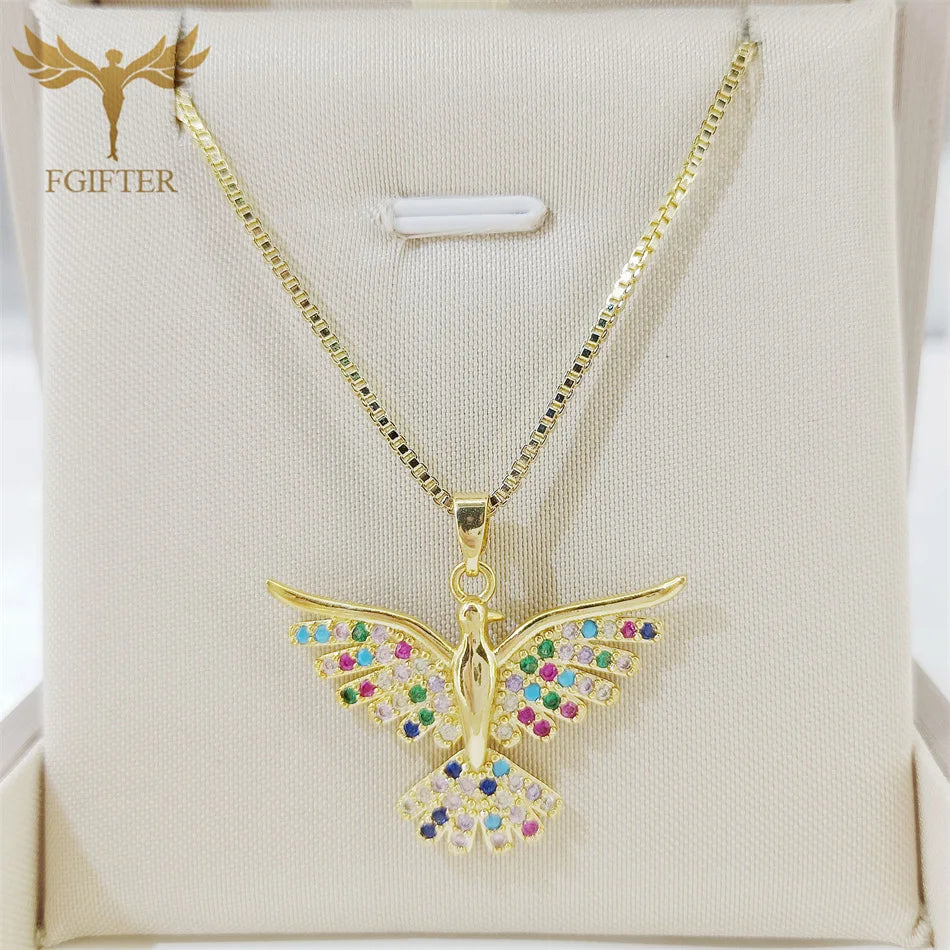 Luxury Graces Colored Phoenix Zircon Copper Pendant Necklaces Stainless Steel Chain High Grade Bird Choker Women's Party Jewelry