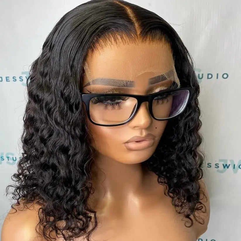 No Glue Deep Wave Lace Frontal Wigs For Women 13x4 7x5 Glueless Bob Wig Curly Human Hair Wigs 250 Density Ready to Wear