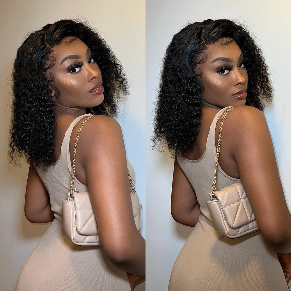 No Glue Deep Wave Lace Frontal Wigs For Women 13x4 7x5 Glueless Bob Wig Curly Human Hair Wigs 250 Density Ready to Wear