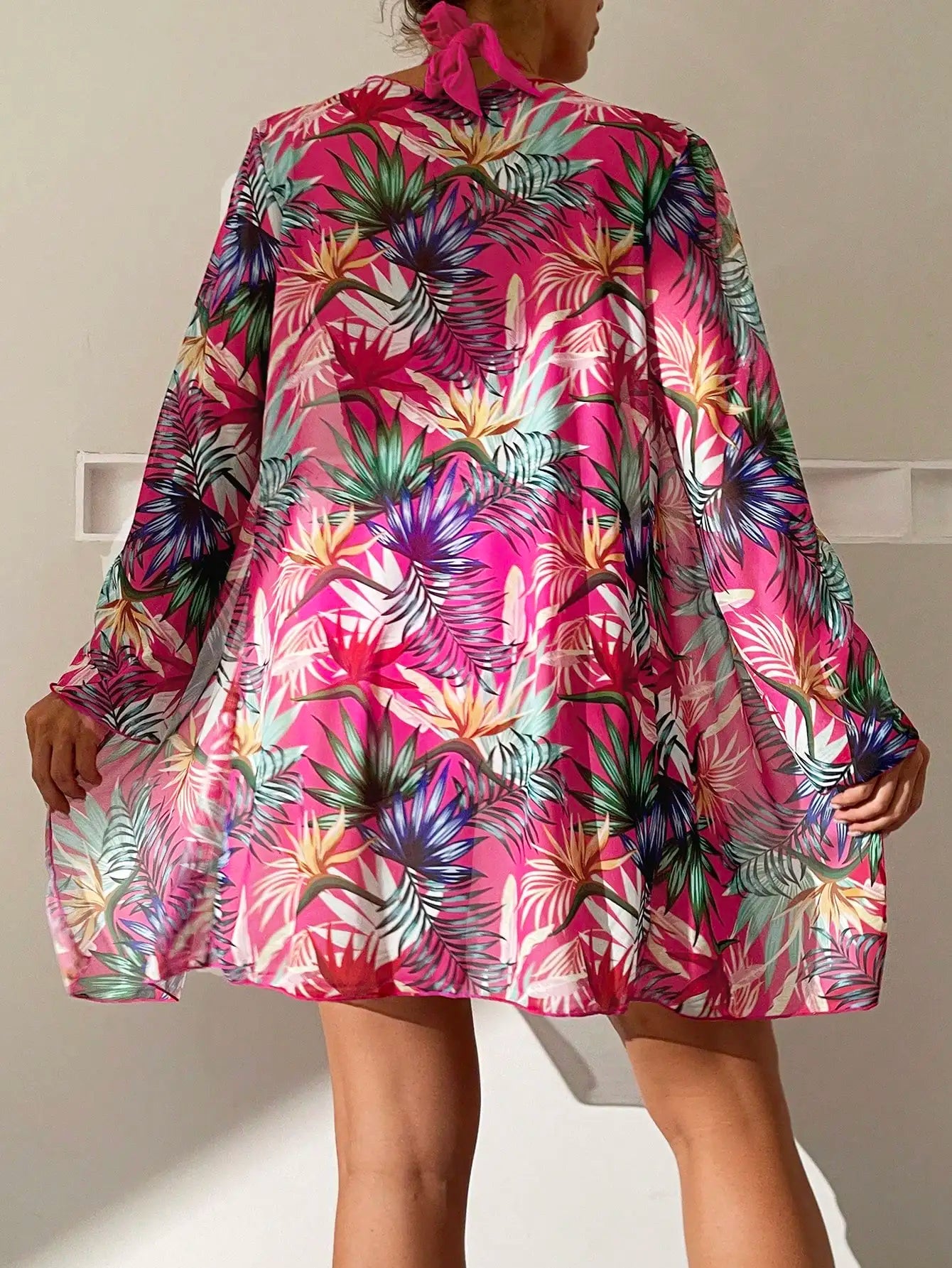 Halter Print Bikini Sets 3PCS Women Swimsuit With Kimono High Waist Swimwear Female Bathers Bathing Swimming Swim Suit Beachwear