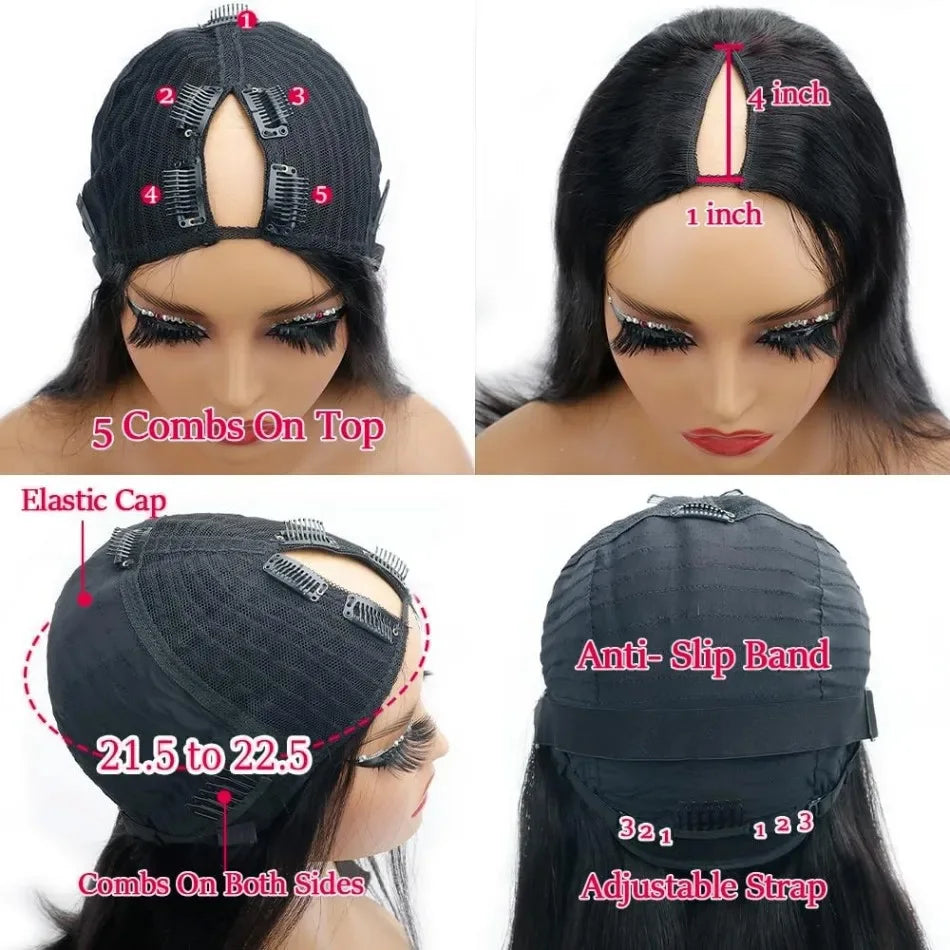 V Part Curly Wig Human Hair No Leave Out No Glue Brazilian Deep Curly Wave Human Hair Wigs for Women 220% Density