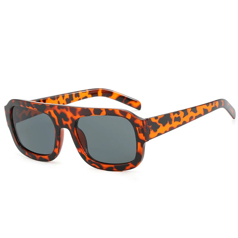 JNPCXI Fashion Square Women Sunglasses Shades UV400 Retro Leopard Tea Candy Color Gradient Men Punk Sun Glasses