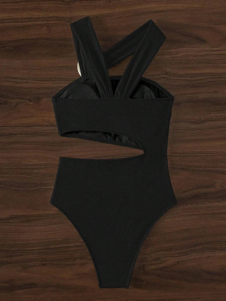 Vigoashely Solid 2025 One-shoulder Swimwear Women Sexy Push UP Hollow One Piece Swimsuit Monokini Summer Beach Lady Bathing Suit